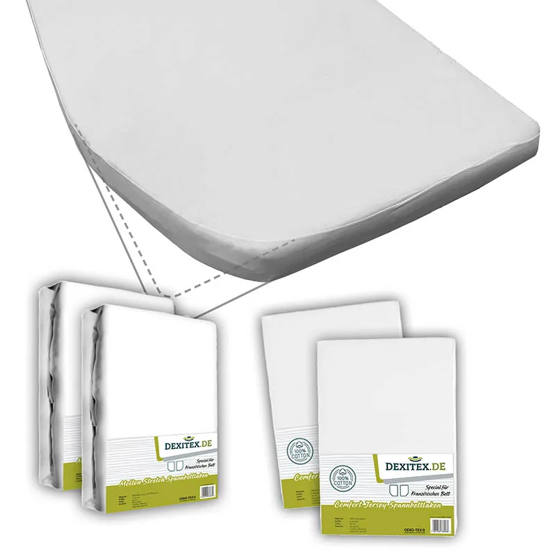 Textilpaket Französisches Bett - 2 Moltons mit 2 Spannbettlaken - Links