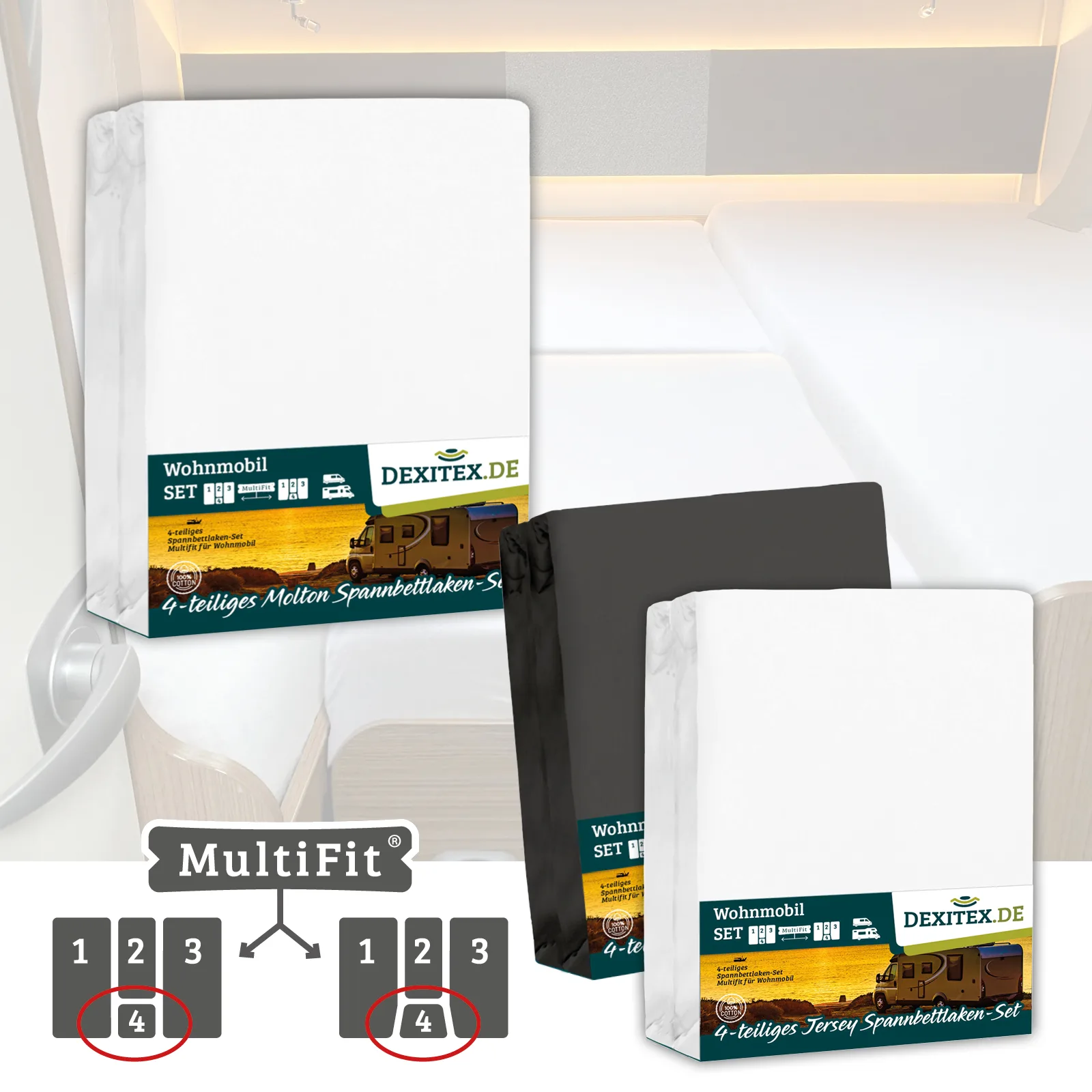 Textielpakket  4 delig met midden matras -2 hoeslakenset(4 delig) en 1 moltonset(4 delig)