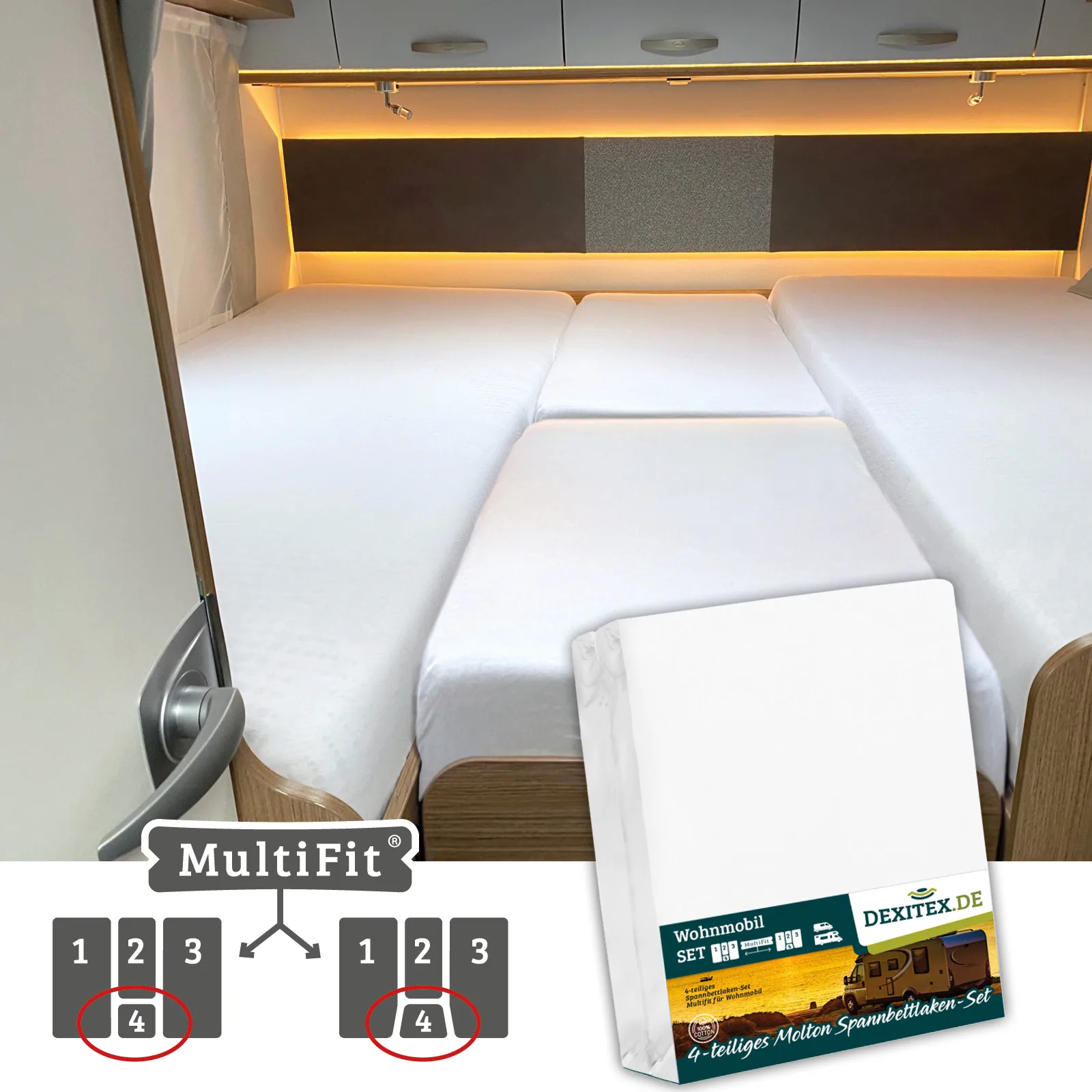 Molton Spannbetttuch-Set - 4 Stück mit Mittelmatratze