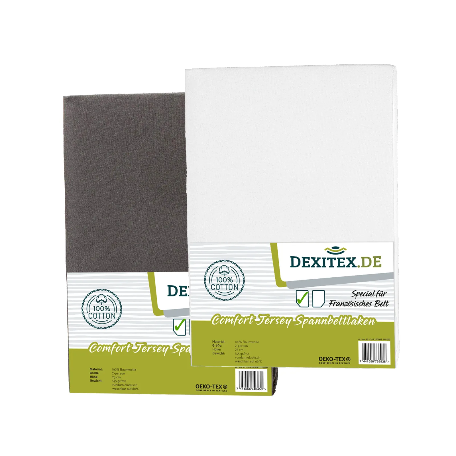 Jersey hoeslaken Frans bed wit,lichtgrijs of antraciet - links